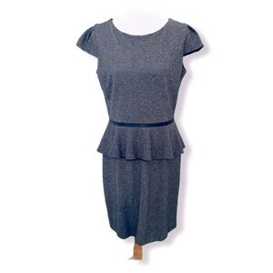 Tahari ASL Gray Peplum Dress w/ Cap Sleeves Stretch Knit Sz 10